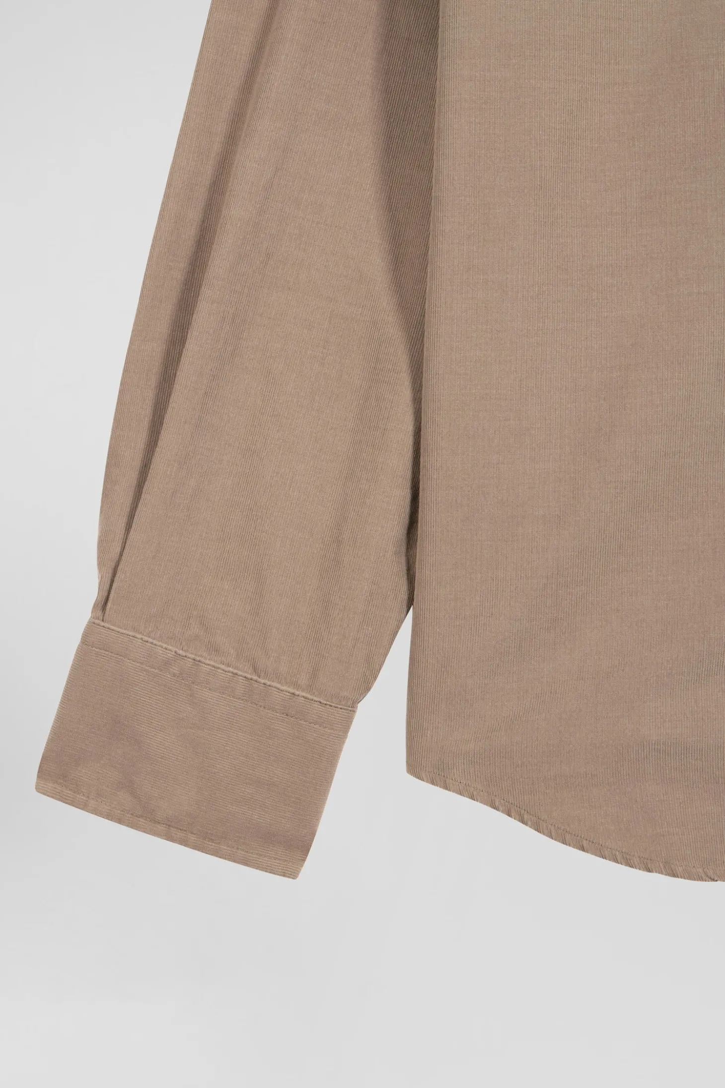 Regular plain beige cotton shirt with button-down collar and chest pocket