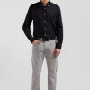 Regular plain black mixed stretch cotton shirt