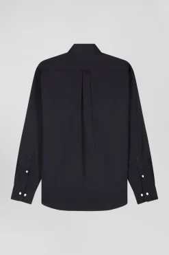 Regular plain black mixed stretch cotton shirt