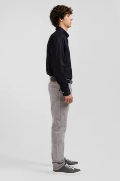 Regular plain black mixed stretch cotton shirt
