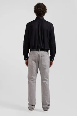 Regular plain black mixed stretch cotton shirt
