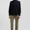 Regular plain black piqué cotton shirt