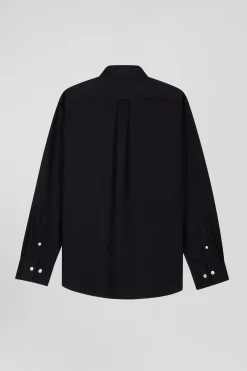 Regular plain black piqué cotton shirt