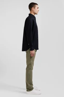 Regular plain black piqué cotton shirt