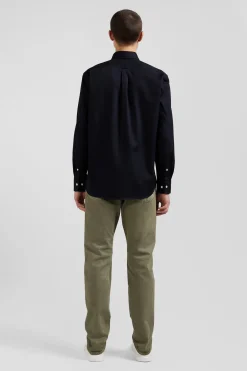 Regular plain black piqué cotton shirt