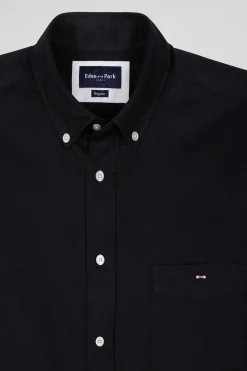 Regular plain black piqué cotton shirt