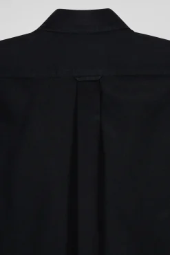 Regular plain black piqué cotton shirt