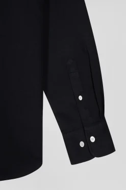 Regular plain black piqué cotton shirt
