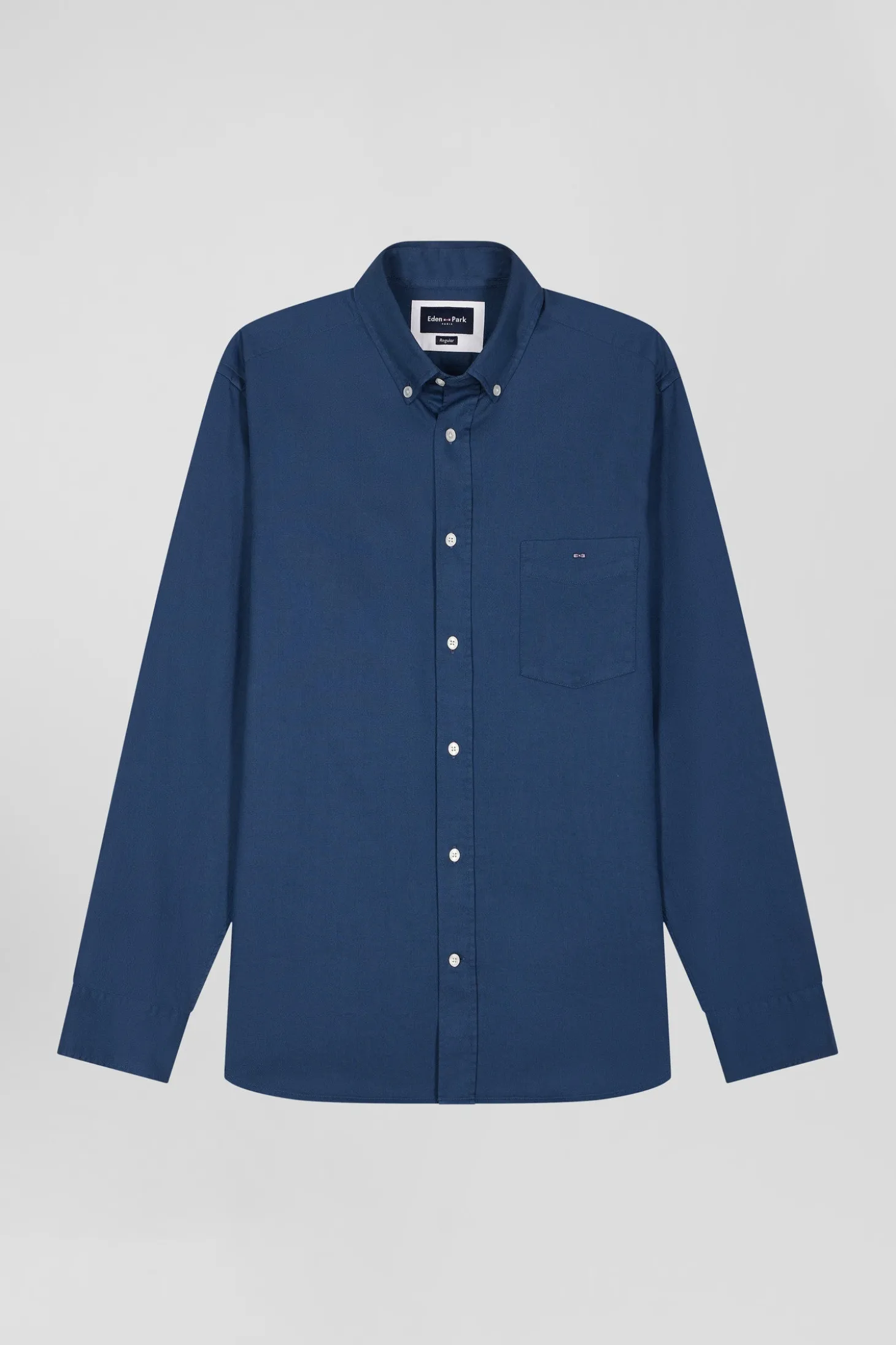 Regular plain blue piqué cotton shirt