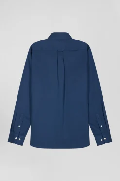 Regular plain blue piqué cotton shirt