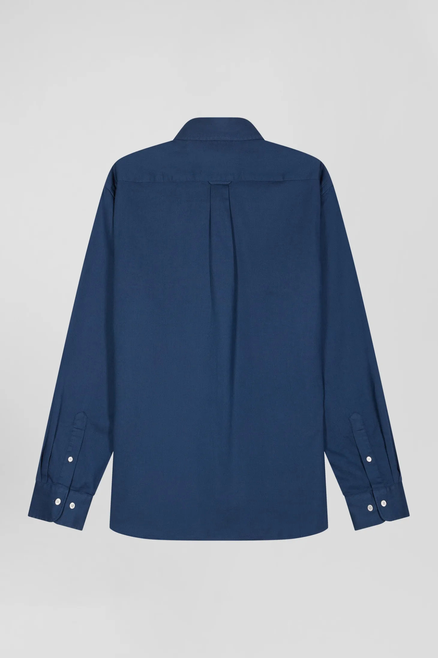 Regular plain blue piqué cotton shirt