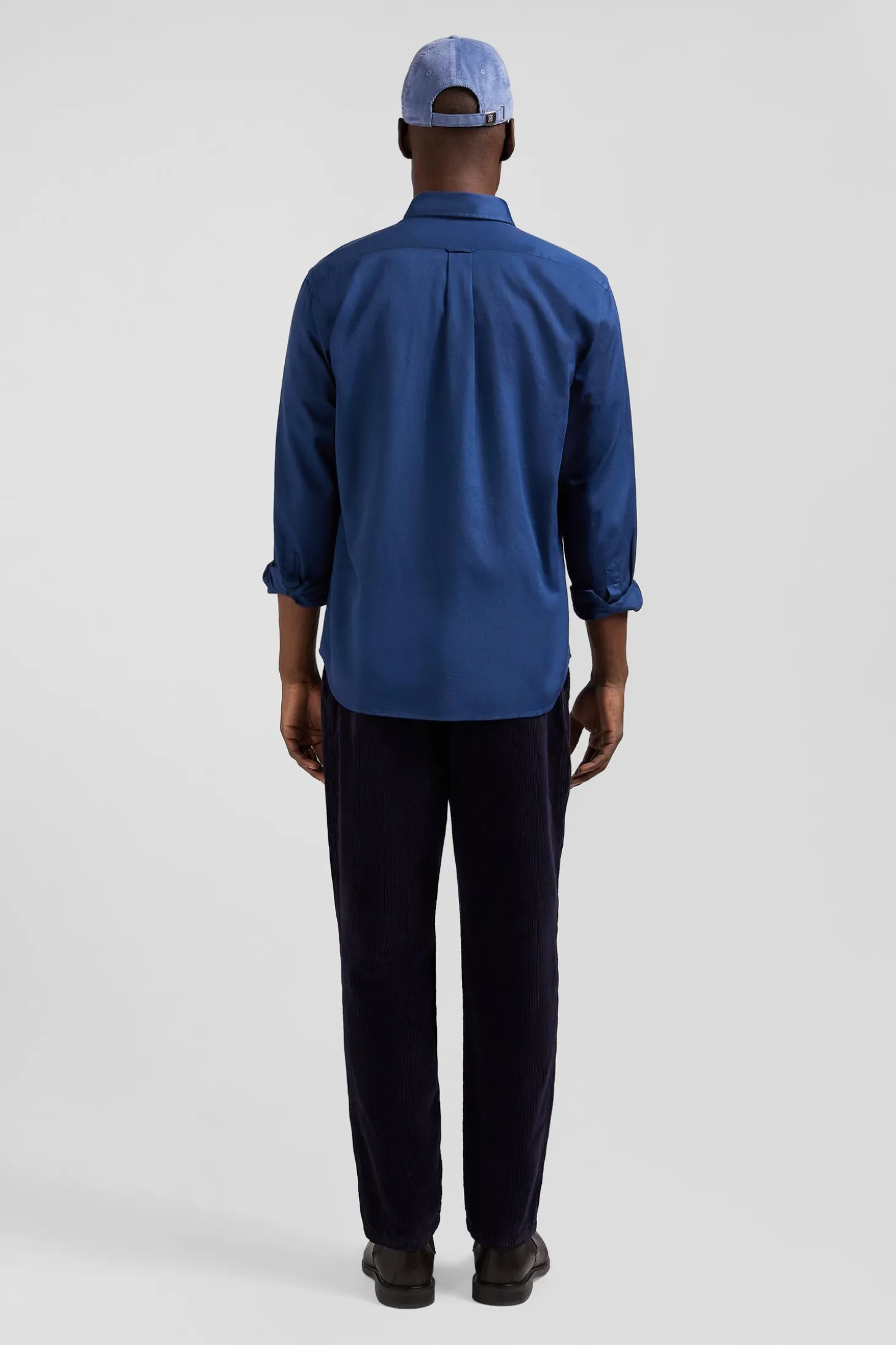 Regular plain blue piqué cotton shirt