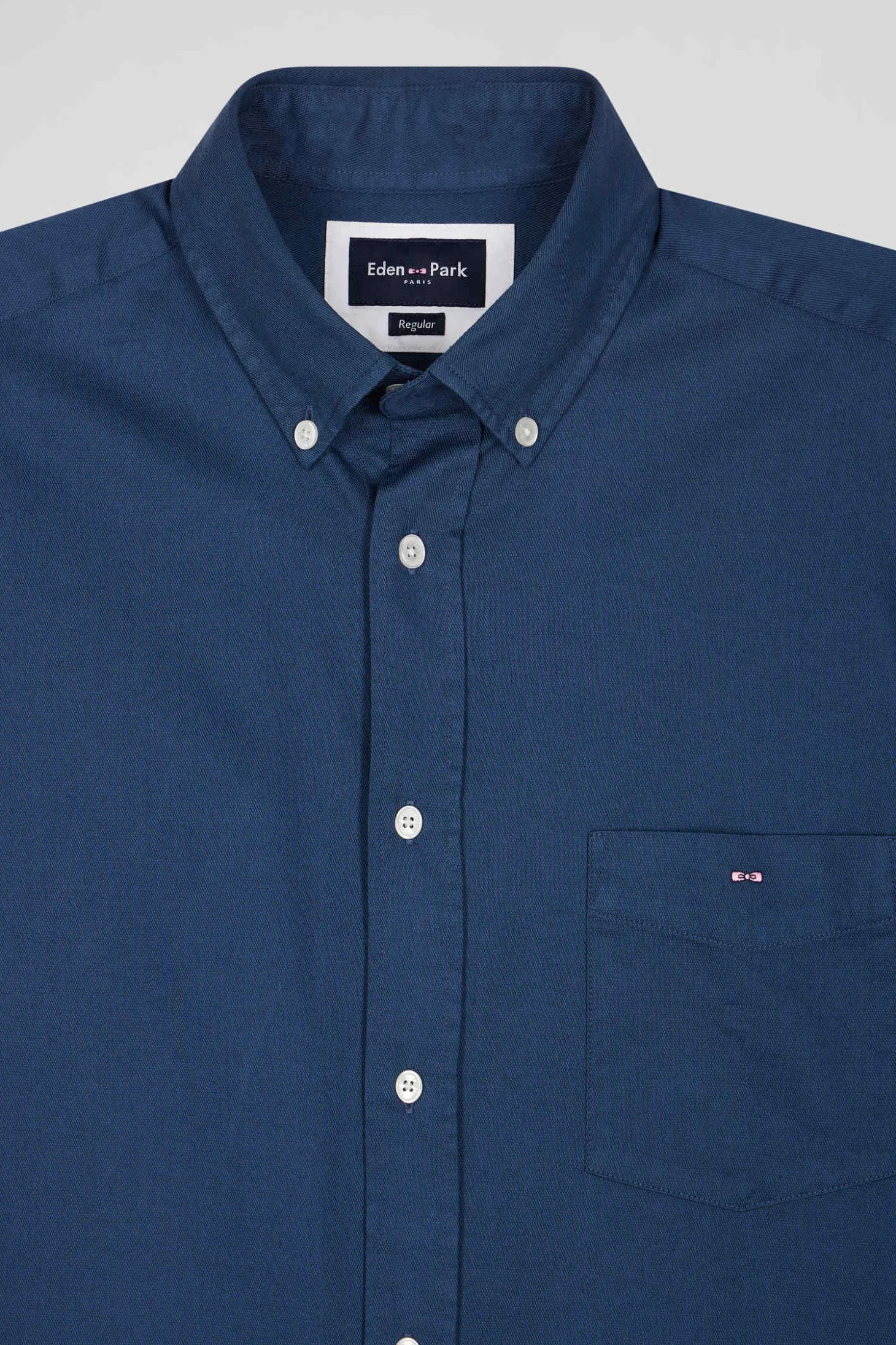 Regular plain blue piqué cotton shirt