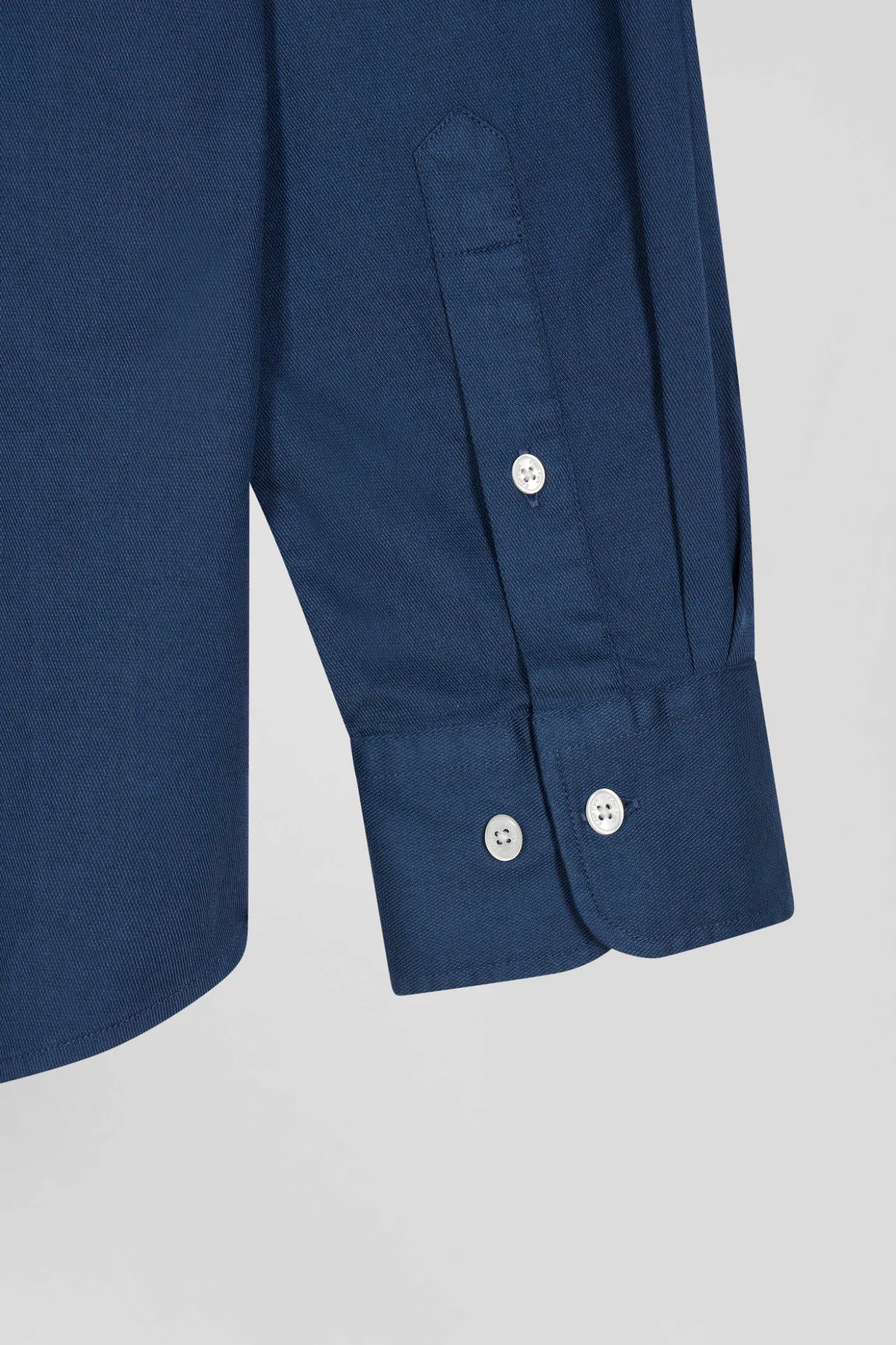 Regular plain blue piqué cotton shirt