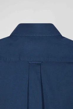 Regular plain blue piqué cotton shirt