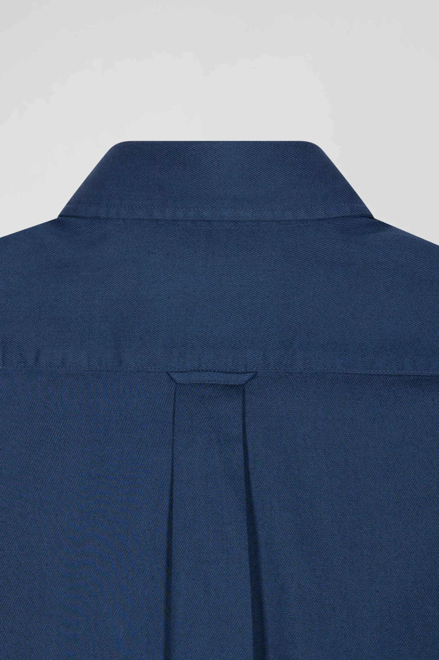 Regular plain blue piqué cotton shirt