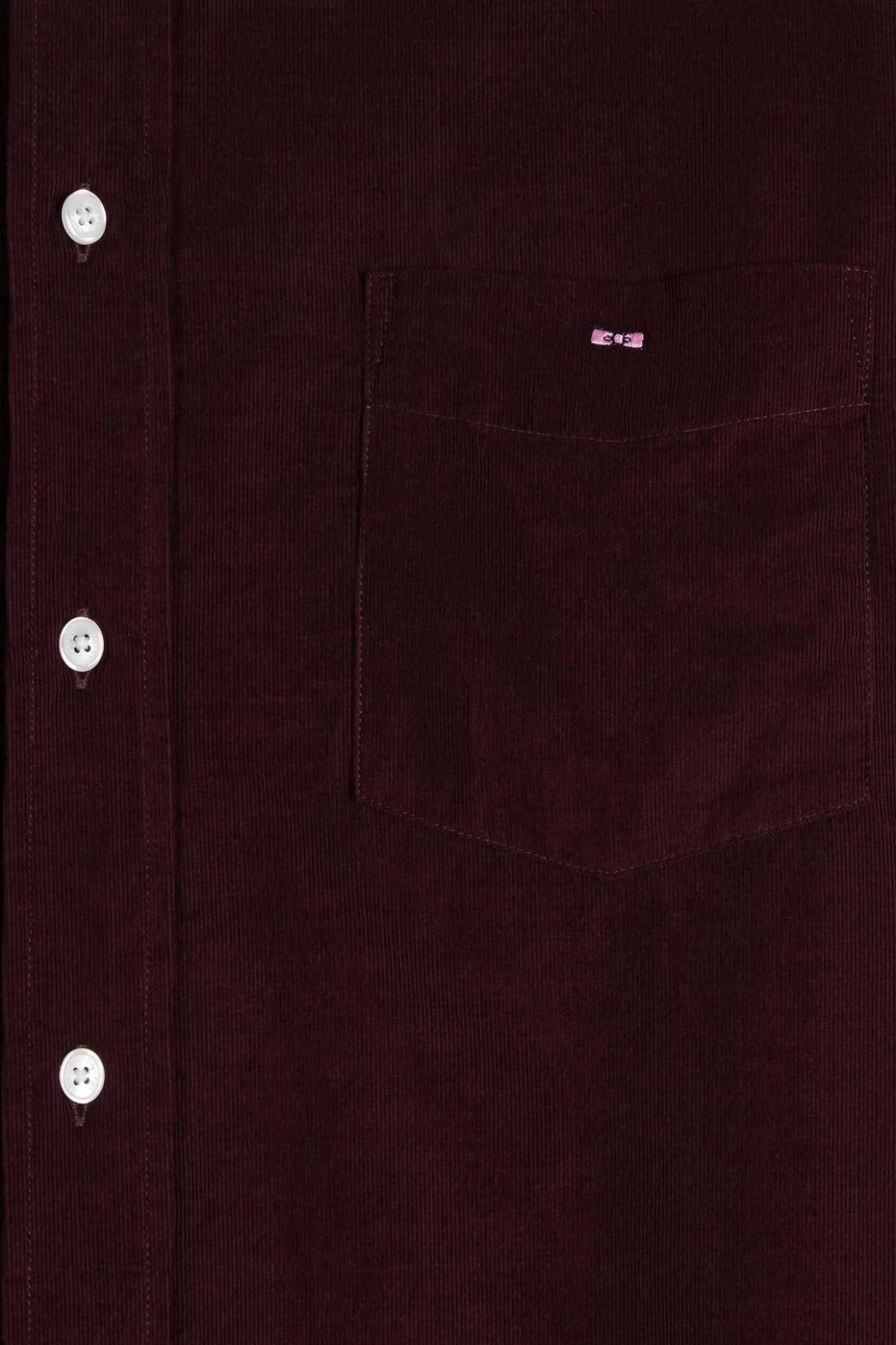 Regular plain burgundy cotton shirt with button-down collar and chest pocket