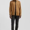 Regular plain camel piqué cotton shirt