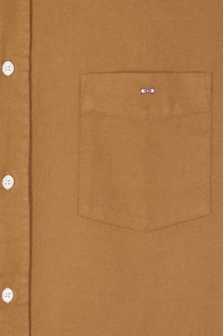 Regular plain camel piqué cotton shirt
