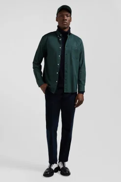 Regular plain green piqué cotton shirt