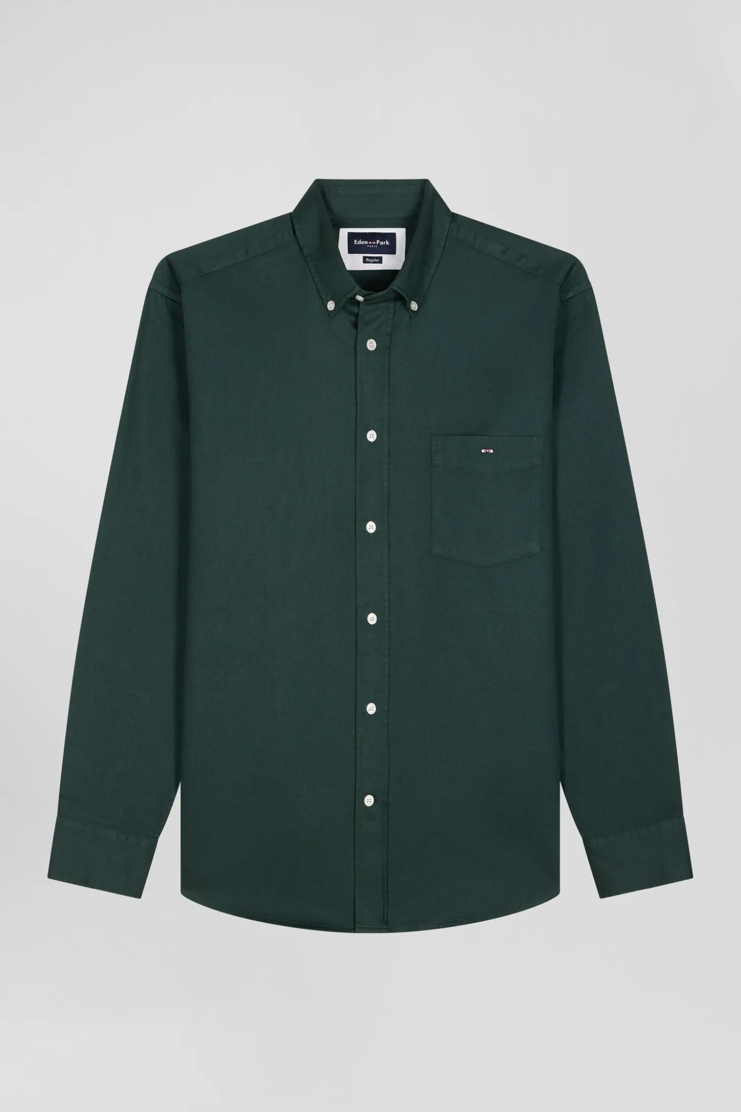 Regular plain green piqué cotton shirt