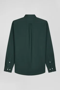Regular plain green piqué cotton shirt