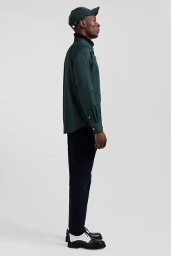 Regular plain green piqué cotton shirt