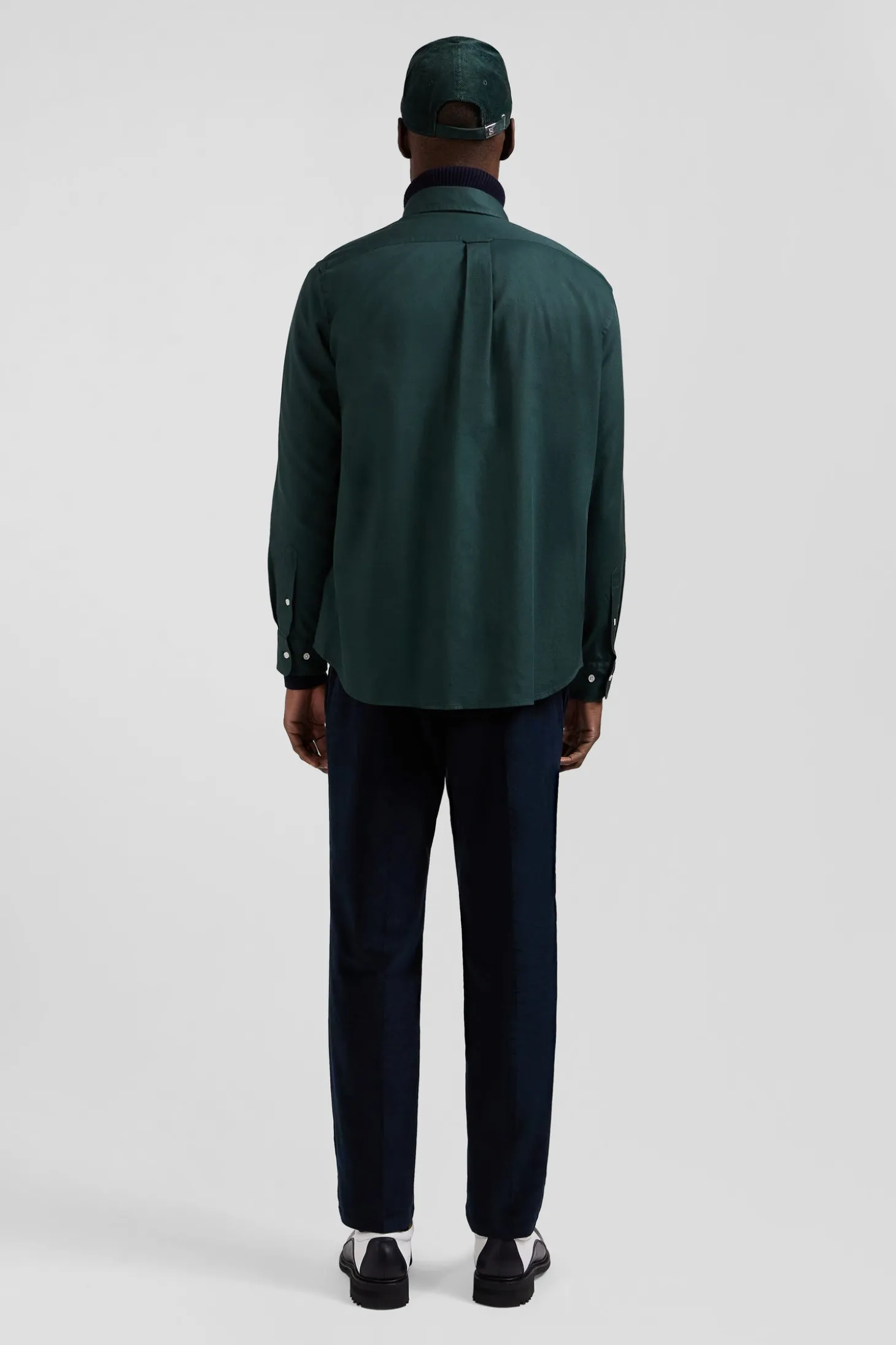 Regular plain green piqué cotton shirt