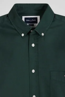 Regular plain green piqué cotton shirt