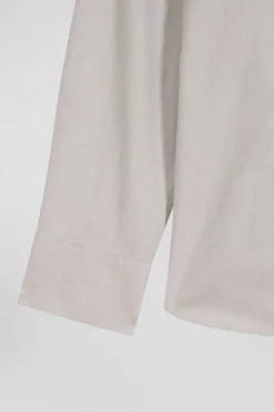 Regular plain grey cotton twill shirt with button-down collar