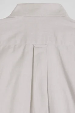 Regular plain grey cotton twill shirt with button-down collar