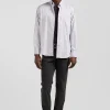 Regular plain grey mixed stretch cotton shirt