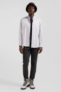 Regular plain grey mixed stretch cotton shirt