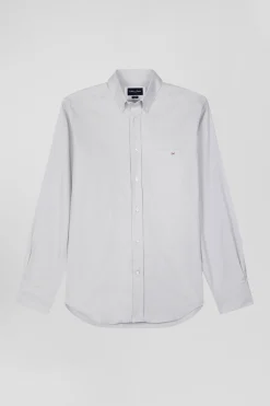 Regular plain grey mixed stretch cotton shirt