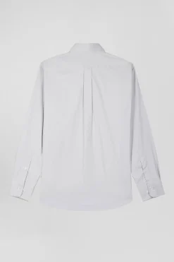 Regular plain grey mixed stretch cotton shirt