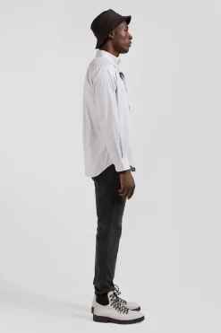 Regular plain grey mixed stretch cotton shirt
