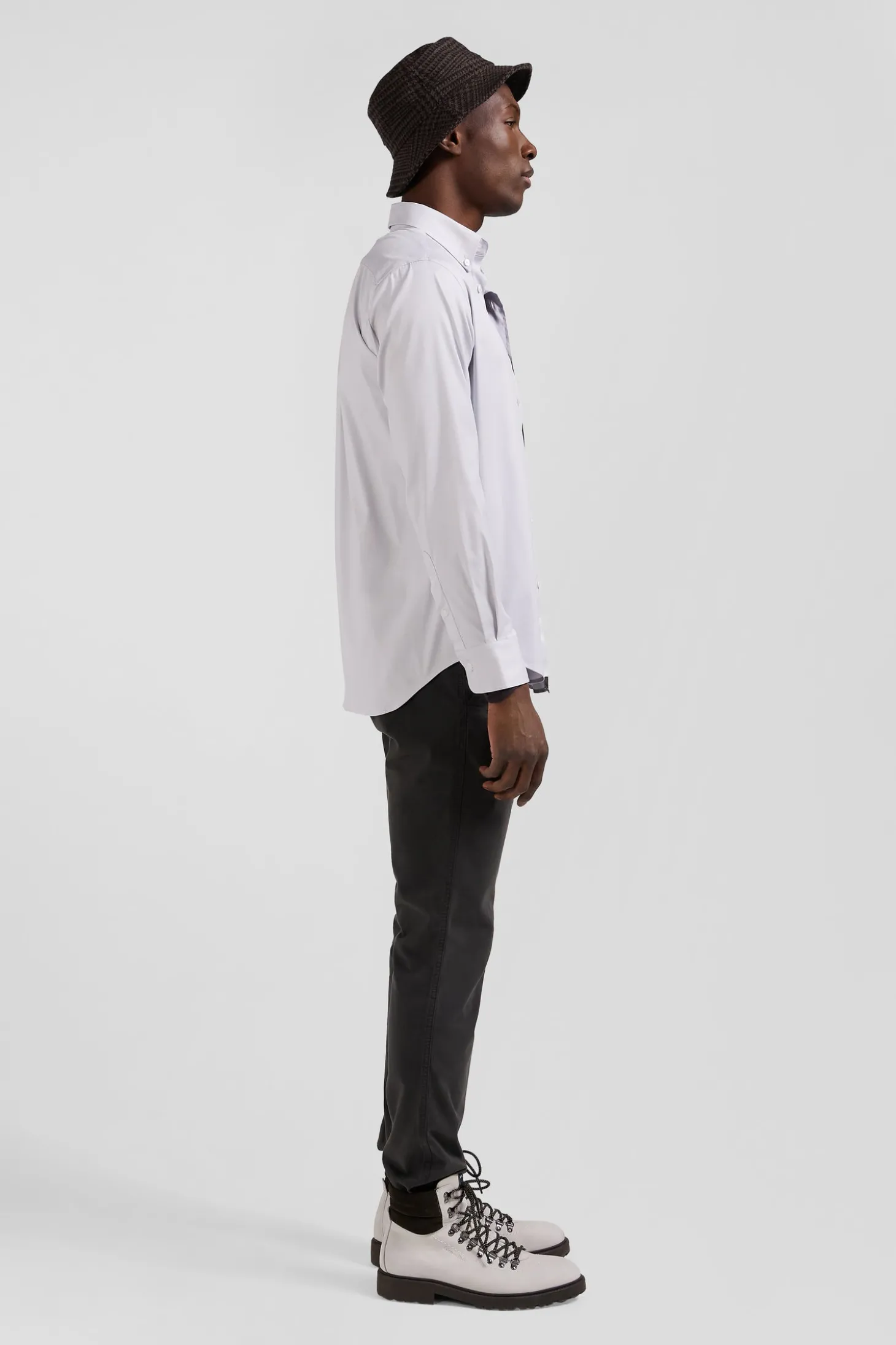 Regular plain grey mixed stretch cotton shirt