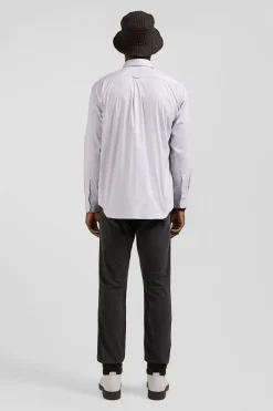 Regular plain grey mixed stretch cotton shirt