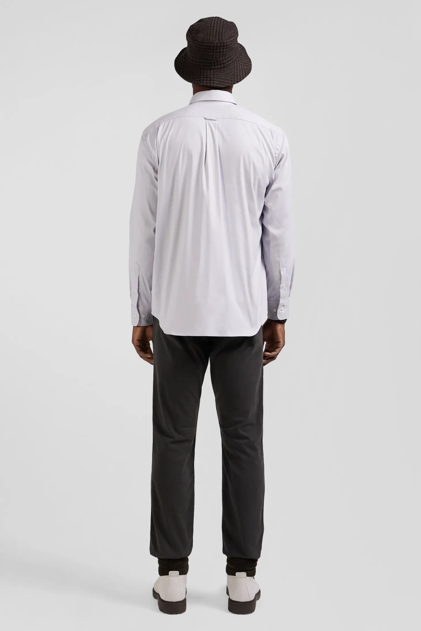Regular plain grey mixed stretch cotton shirt