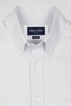 Regular plain grey mixed stretch cotton shirt