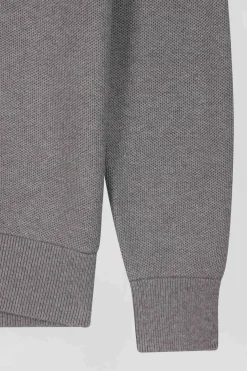 Regular plain mottled grey cotton high collar zipped cardigan