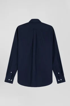 Regular plain navy blue cotton poplin shirt