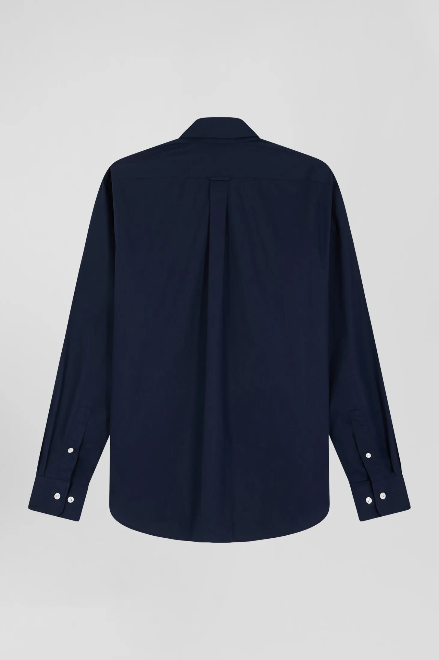 Regular plain navy blue cotton poplin shirt
