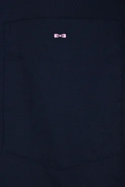 Regular plain navy blue cotton poplin shirt