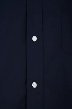 Regular plain navy blue cotton poplin shirt