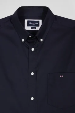 Regular plain navy blue mixed stretch cotton shirt