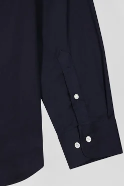 Regular plain navy blue mixed stretch cotton shirt