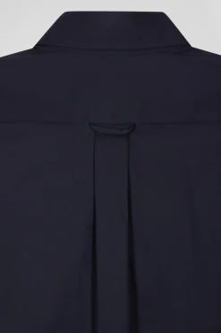 Regular plain navy blue mixed stretch cotton shirt