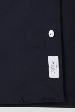 Regular plain navy blue mixed stretch cotton shirt