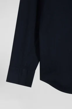 Regular plain navy blue piqué cotton shirt